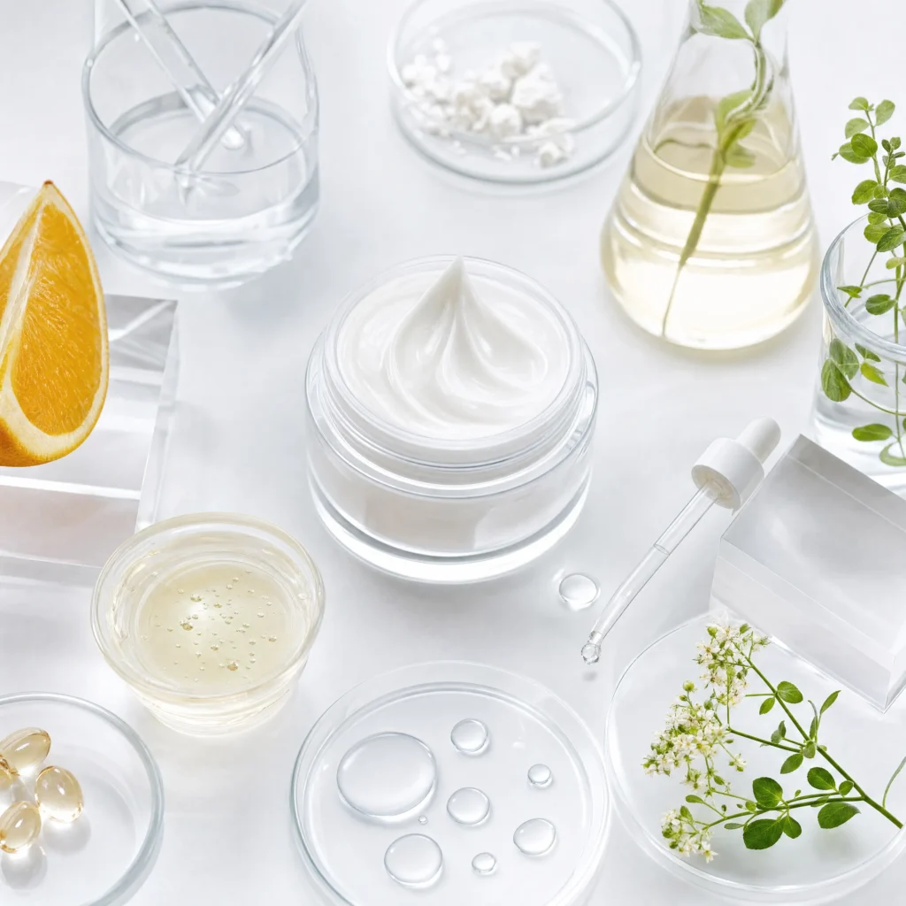Brightening face cream formula options with niacinamide vitamin C and hyaluronic acid