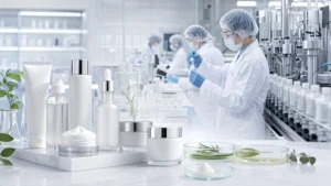 Private label skincare manufacturing process from sample to bulk production