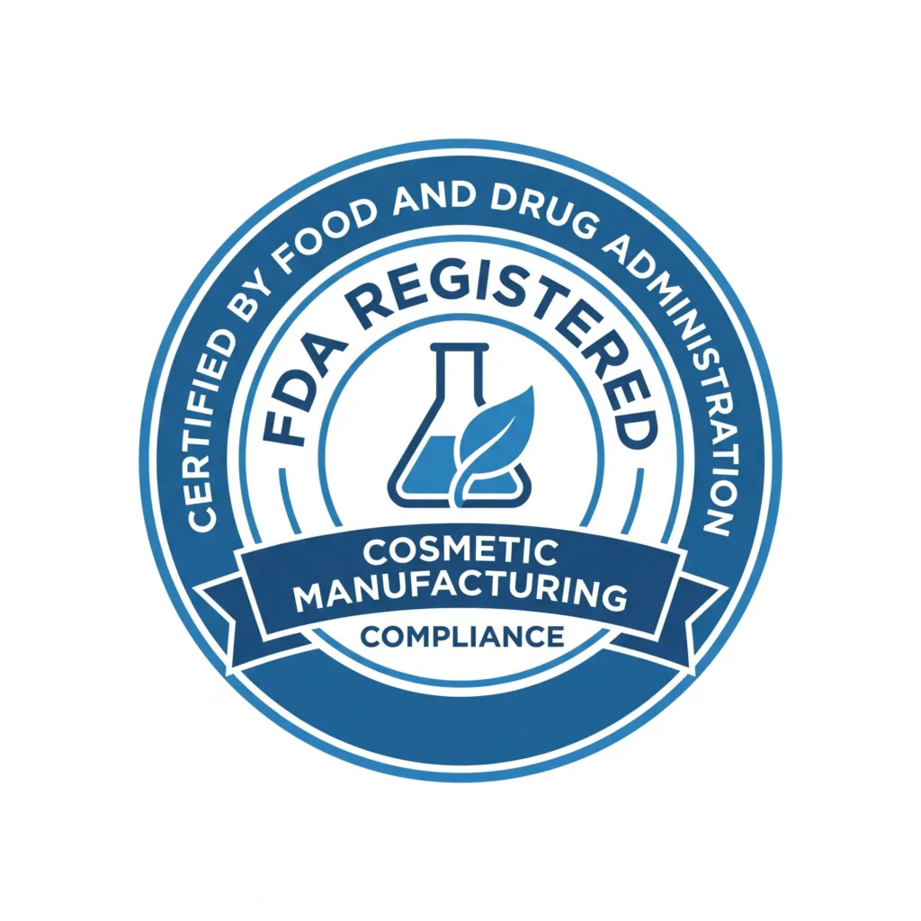 FDA registered cosmetic manufacturing compliance badge for private label skincare OEM and ODM products