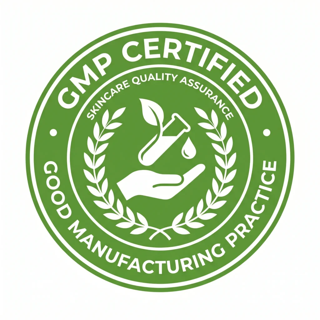GMP certified private label skincare manufacturer badge for OEM and ODM cosmetic production and quality assurance