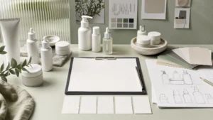 Luxury skincare packaging selection with unbranded bottles, pumps, droppers and jars