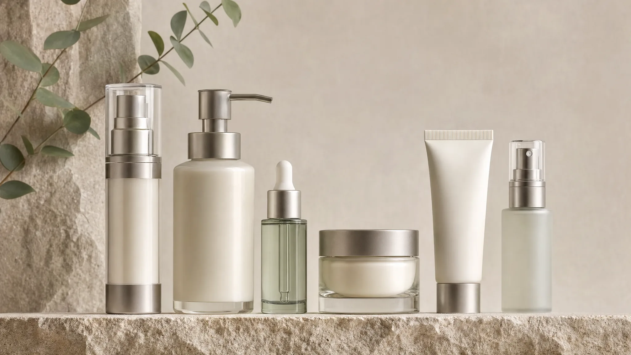 Skincare packaging format selection including pumps, droppers, jars, tubes and spray bottles