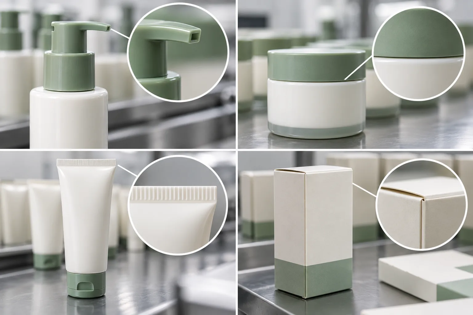 Skincare product inspection of pumps seals labels and cartons